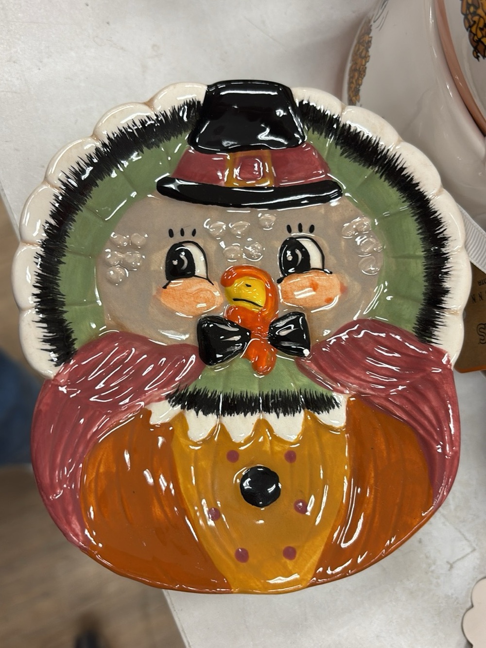 Hand-Painted Ceramic Thanksgiving Pilgrim Turkey Plate Multicolor Johanna Parker